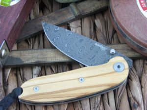 Lion Steel Mini Drop Point blade Olive Wood handles Heinskingringla Inox Damascus steel 8210DUL