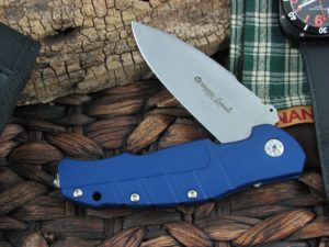 Maserin Cutlery Pitbull Blue Anodized Aluminum handles M390 steel Stonewashed finish 404-B